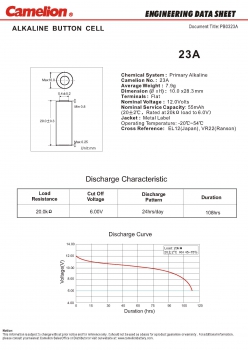 Preview: A23 / LR23A / 12 V  PLUS ALKALINE 5er Blister von Camelion
