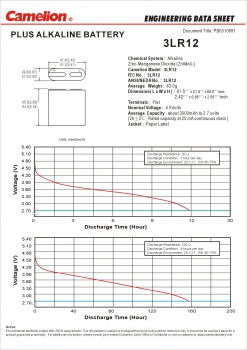 Preview: 3LR12 / Flachbatterie / 4,5 Volt PLUS ALKALINE 1er Shrink von Camelion