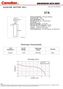 Preview: A27 LR27A / 12V  PLUS ALKALINE 1er Blister von Camelion