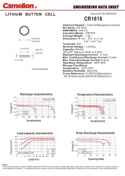 Preview: CR1616 / DL1616/ 5021LC Lithiumzellen 3 Volt  5er Packung von Camelion