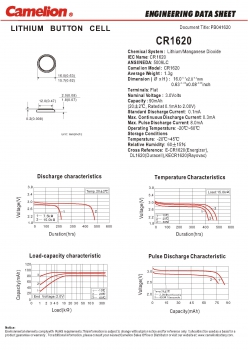 Preview: CR1620 DL1620  5009LC Lithiumzellen 3 Volt  5er Packung von Camelion