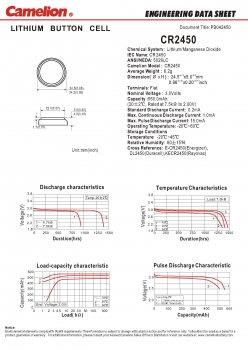 Preview: CR2450 / DL2450/ 5029LC Lithiumzelle 3 Volt von Camelion