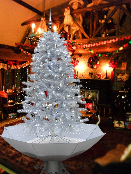 Schneiender Weihnachtsbaum Silber 200 cm / Schirm Ø 125 cm
